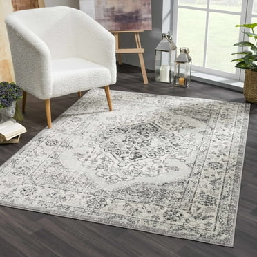 Hauteloom MARASH Living Room, Bedroom Area Rug - Traditional - Black, Off White, Ivory - 5'3" x 7'3"