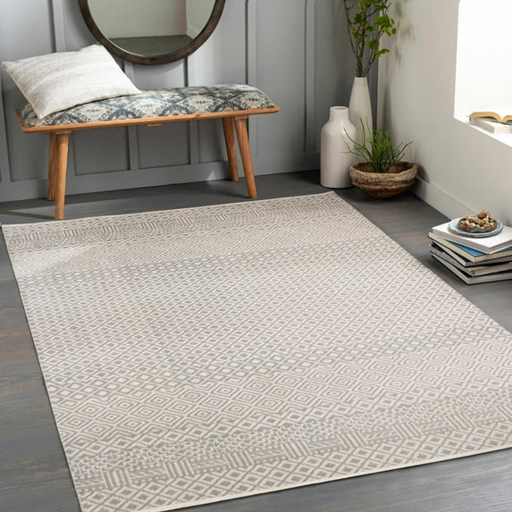 Hauteloom Maanas Living Room, Bedroom Machine Washable Area Rug - Gray - 6'7" x 9'