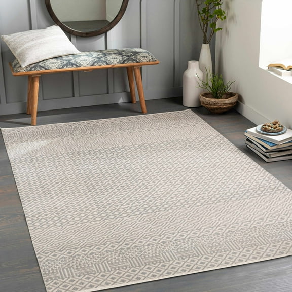 Hauteloom Maanas Living Room, Bedroom Machine Washable Area Rug - Gray - 6'7" x 9'