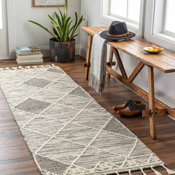 Hauteloom Mabua Wool Hallway, Kitchen Runner Rug - Black, Beige - 2'6" x 8'