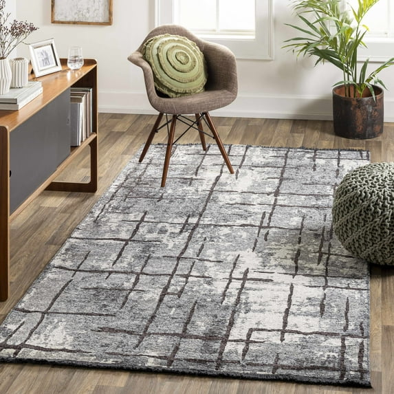 Hauteloom Mace Living Room, Bedroom Area Rug - Modern - Gray, Beige, Blue - 9'10" x 13'