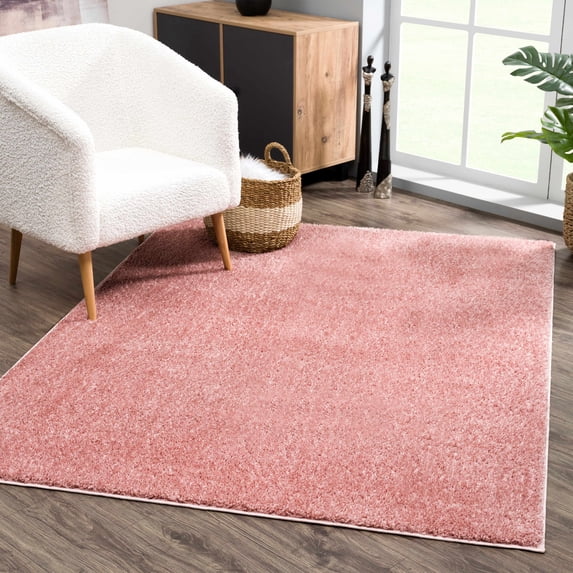 Hauteloom Machine Washable Solid Shag Rug - Judy Plain Living Room Bedroom Shaggy Area Rug - Fluffy Plush High Pile Carpet - Pink, Light Red, Light Burgundy - 6'7" x9'