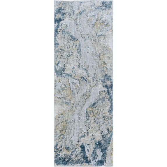 Hauteloom Maddington Hallway, Kitchen Runner Rug - Modern Abstract Carpet - Gray, Olive Green, Blue - 2'7" x 10'