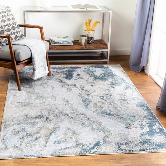 Hauteloom Maddington Living Room, Bedroom Area Rug - Modern Abstract Carpet - Gray, Olive Green, Blue - 10' x 14'