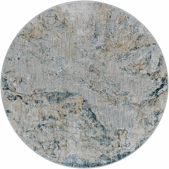 Hauteloom Maddington Living Room, Bedroom Area Rug - Modern Abstract Carpet - Gray, Olive Green, Blue - 7'10" - Round