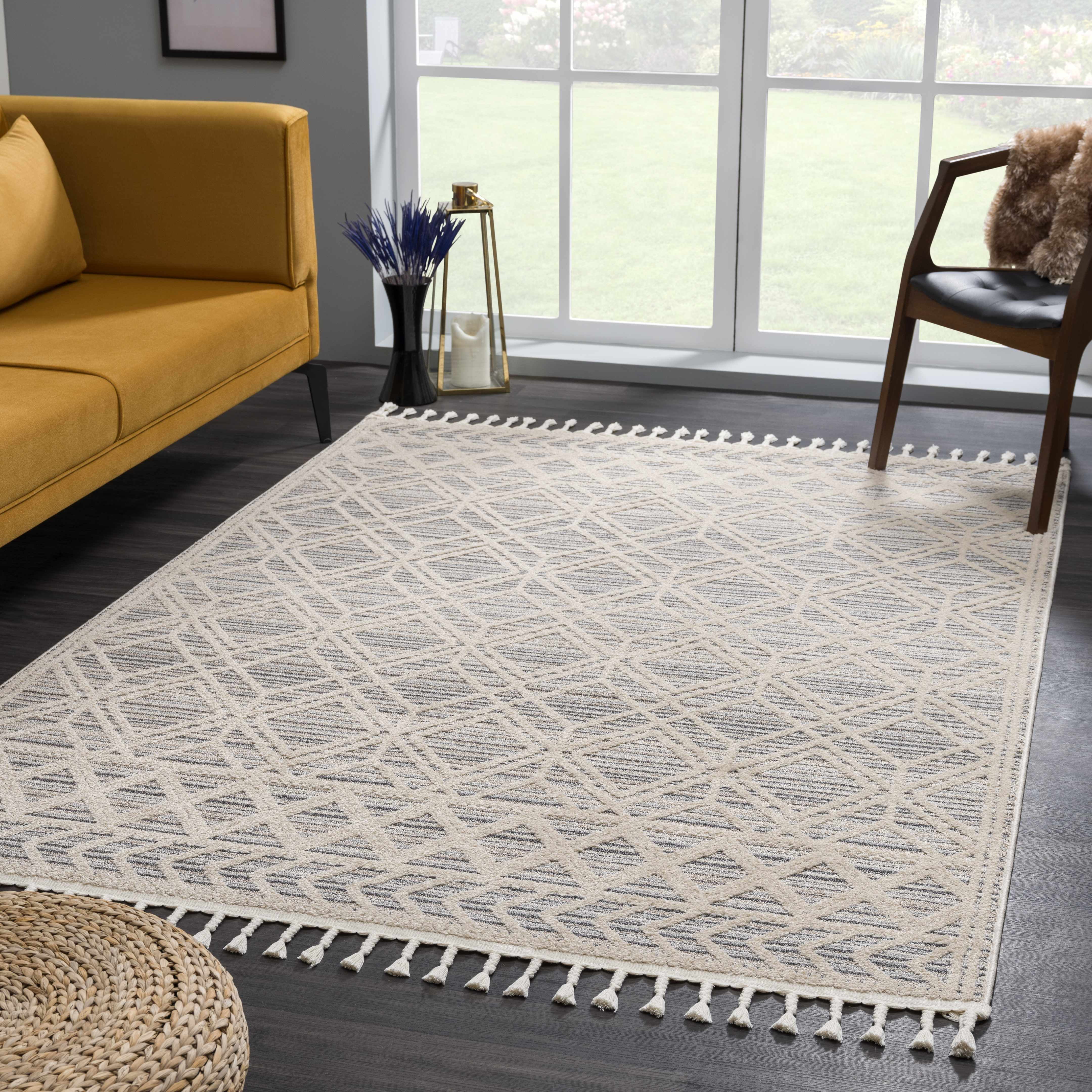 Light Blue and Beige Synthetic Rectangular Area Rug 7'10" x 10'