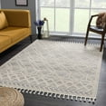 thumbnail image 1 of Hauteloom Magnolia MGN-2300 - Molde Moroccan Farmhouse Living Room Bedroom Area Rug with Tassel - High Low Carpet - Tribal Boho Style - Southwestern Geometric Pattern - Beige, Cream 5'3" x 7', 1 of 7