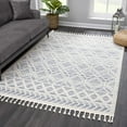 thumbnail image 1 of Hauteloom Magnolia MGN-2302 - Molde Moroccan Farmhouse Living Room Bedroom Area Rug with Tassel - High Low Carpet - Tribal Boho Style - Southwestern Geometric Pattern - Beige, Cream, Blue 5'3" x 7', 1 of 6