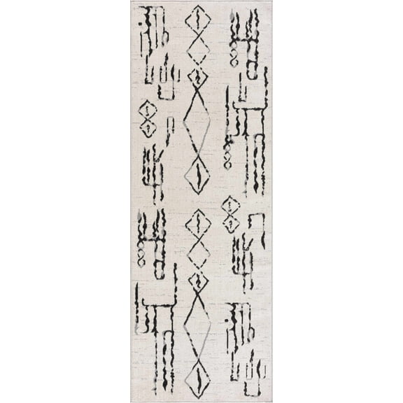 Hauteloom Maguyam Hallway, Kitchen Machine Washable Runner Rug - Contemporary - Black, Gray, Light Gray - 2'7" x 7'3"