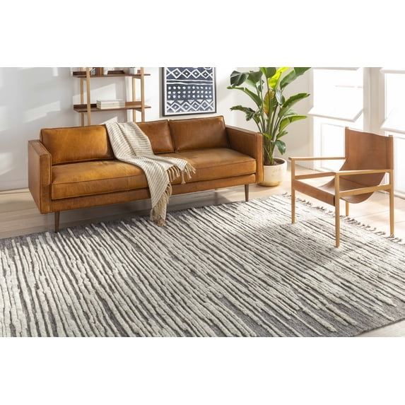 Hauteloom Capeb Wool Living Room, Bedroom Area Rug - Striped Abstract Distressed - Bohemian Transitional Modern - Gray, Cream, Ivory - 2' x 3'