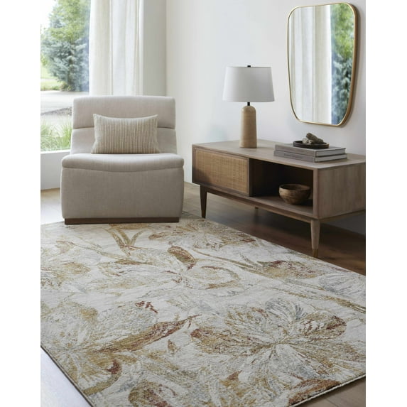 Hauteloom Maili Living Room, Bedroom Area Rug - Farmhouse - Off White,Mustard,Medium Gray - 7'10" x 10'2"