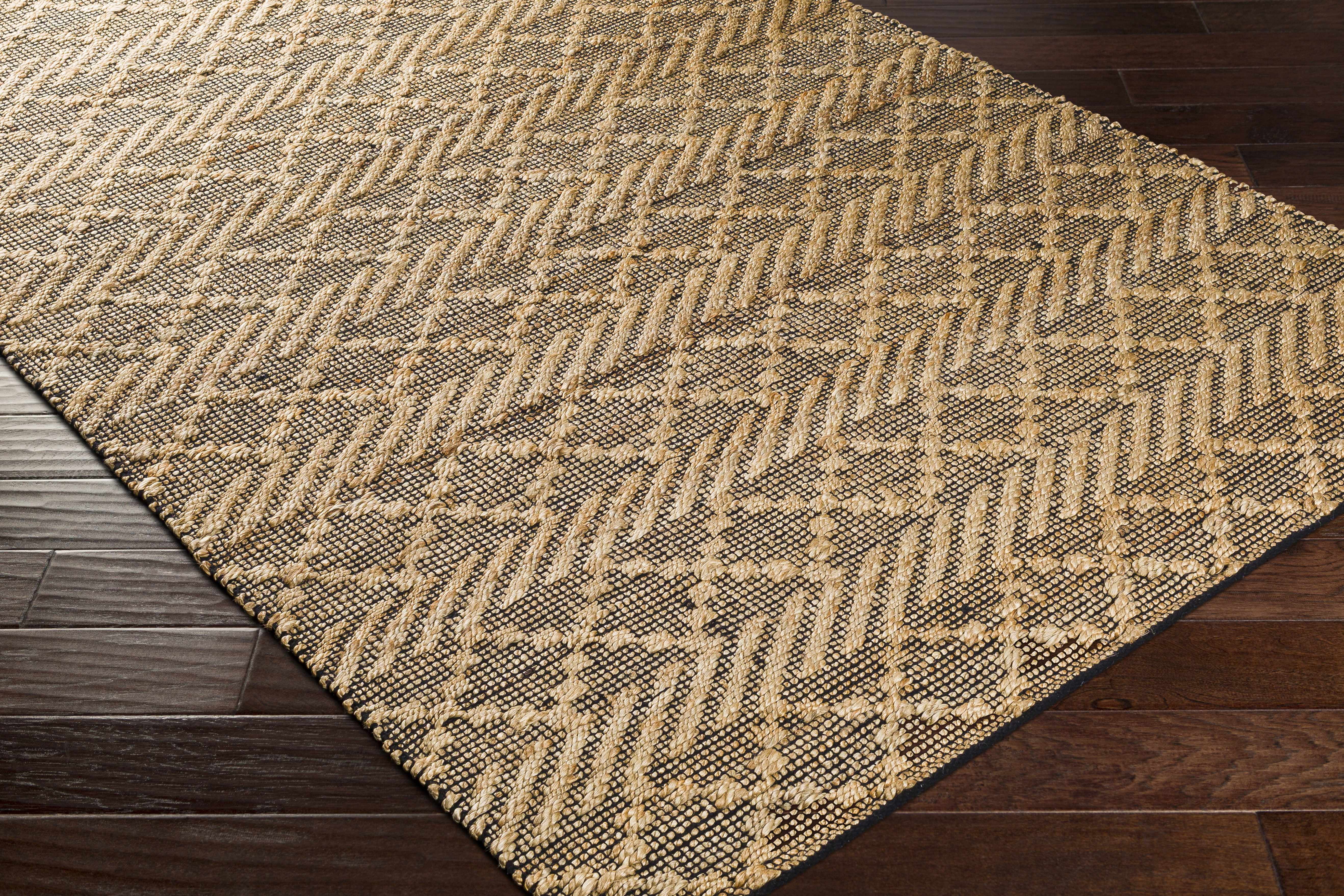 Hauteloom Malidong Jute Living Room, Bedroom Area Rug - Bohemian, Transitional - Tan, Black - 8'10" x 12'