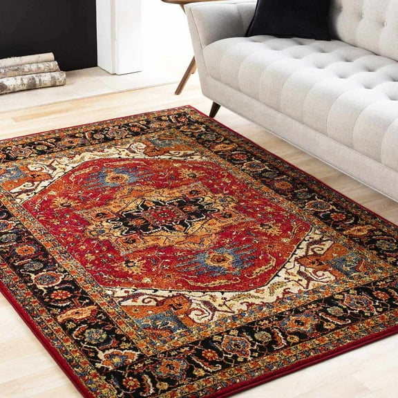 Hauteloom Malpas Living Room, Bedroom Area Rug - Traditional - Black, Blue, Purple - 5'3" x 7'3"