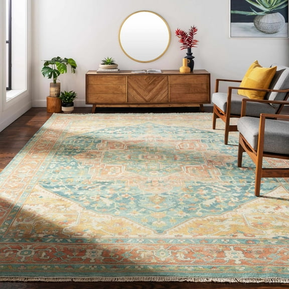 Hauteloom Managa Wool Living Room, Bedroom Area Rug - Traditional - Mustard, Sage, Camel - 2' x 3'