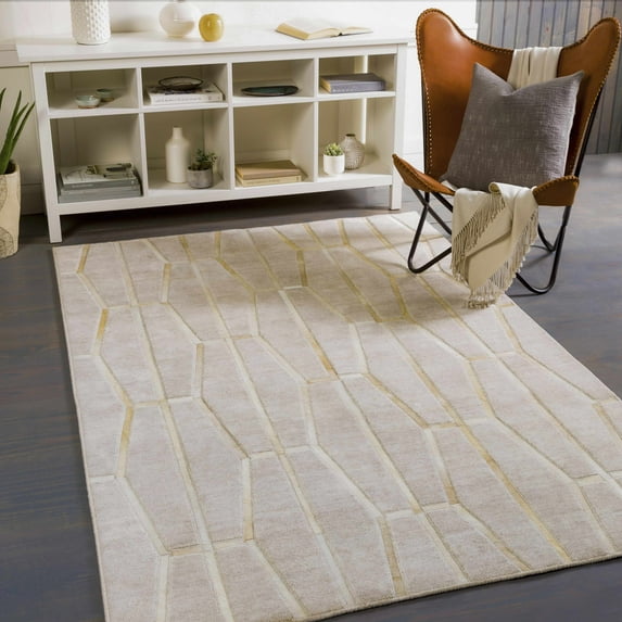 Hauteloom Managok Living Room, Bedroom Area Rug - Contemporary - Tan, Medium Gray, Light Brown - 10' x 14'