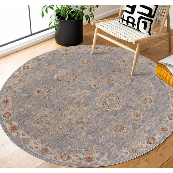 Hauteloom Mangham Living Room, Bedroom Area Rug - Traditional - Denim, Rust, Mustard - 7'10" Round