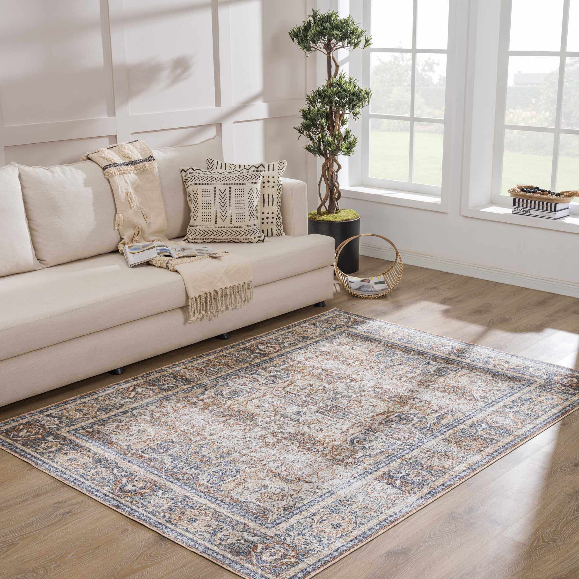 Arias Gray and Beige Washable Polyester Area Rug