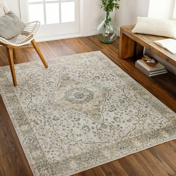 Hauteloom Manhattan Collection Machine Washable Small Area Rug, Door Mat - Bohemain Vintage Distressed - Oriental Traditional Carpet - Pet Friendly - Brown, Beige, Cream, Gray - 2' x 3'