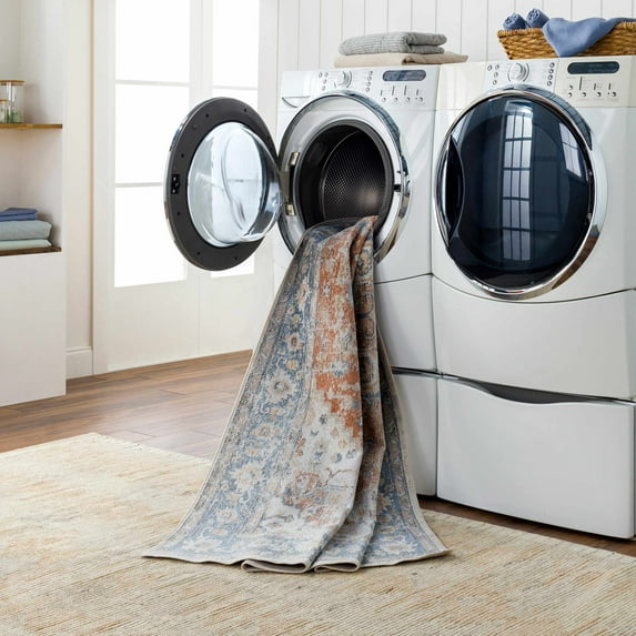 Hauteloom Ezri Living Room, Bedroom Machine Washable Area Rug - Traditional - Gray, Medium Gray, Dark Red - 7'10" x 10'