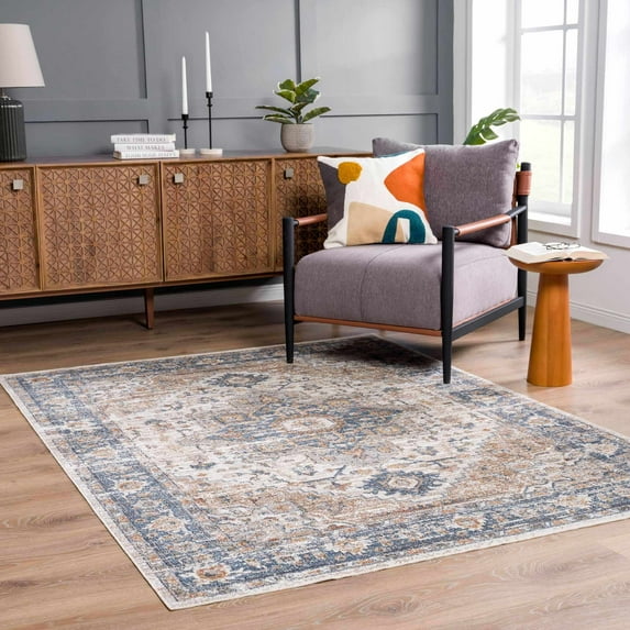 Hauteloom Manhattan Machine Washable Area Rug for Living Room, Bohemian, Vintage Distressed - Oriental Traditional Carpet - Pet Friendly - Faded - Orange, Blue, Beige 2'3" x 3'9"