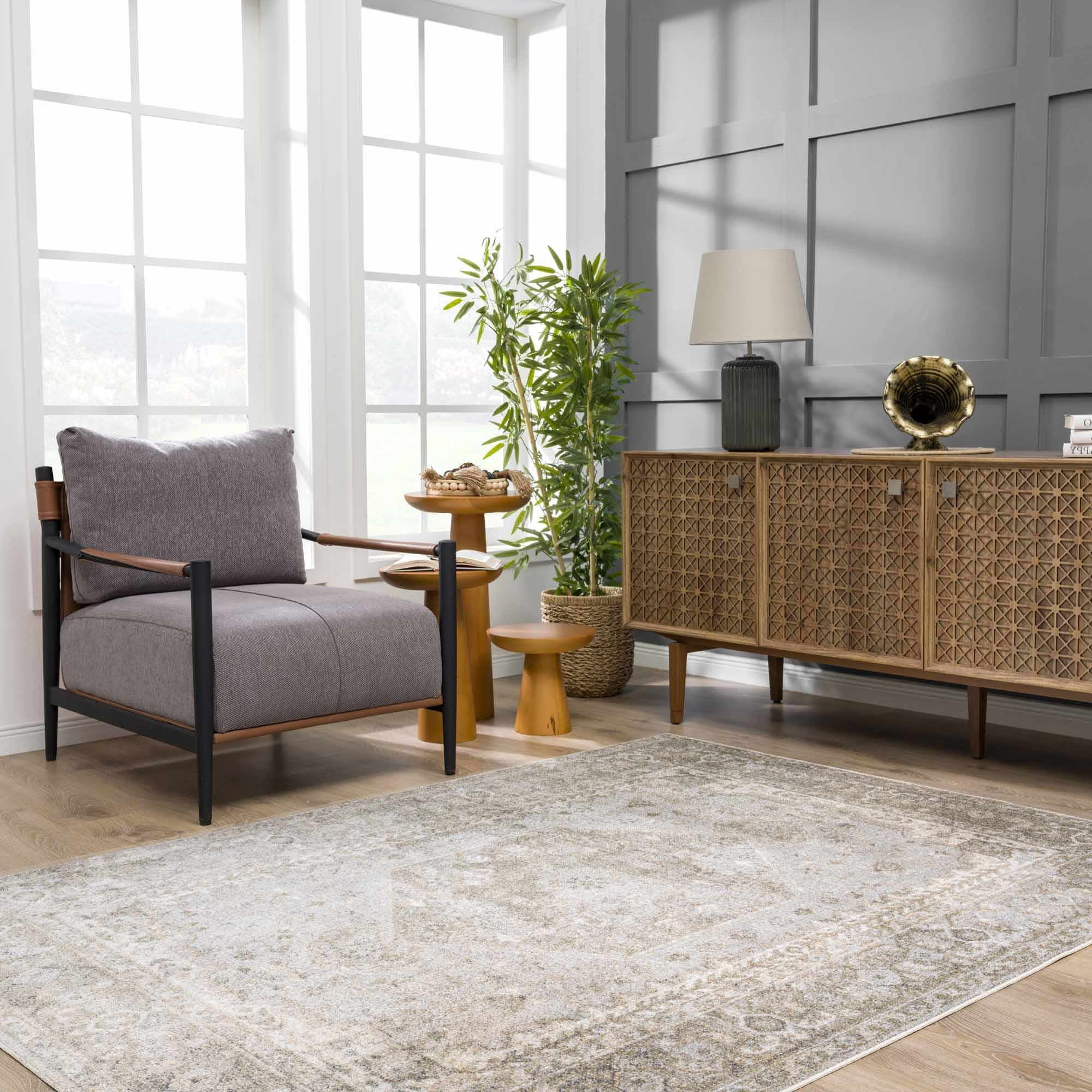 Gaeli Machine Washable Medallion Brown Area Rug