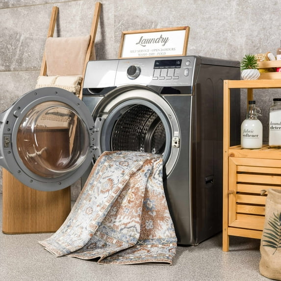 Hauteloom Ezio Living Room, Bedroom Machine Washable Area Rug - Traditional, Transitional - Rust, Mustard, Off White - 6'7" Round