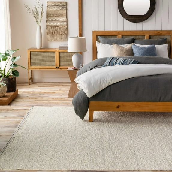 Hauteloom Manicahan Modern Hand Woven Natural Fiber Wool Area Rug - Contemporary Solid Color Carpet for Living Room, Bedroom, Dining Room - Farmhouse, Cottage - Gray, Beige - 8'10" x 12'