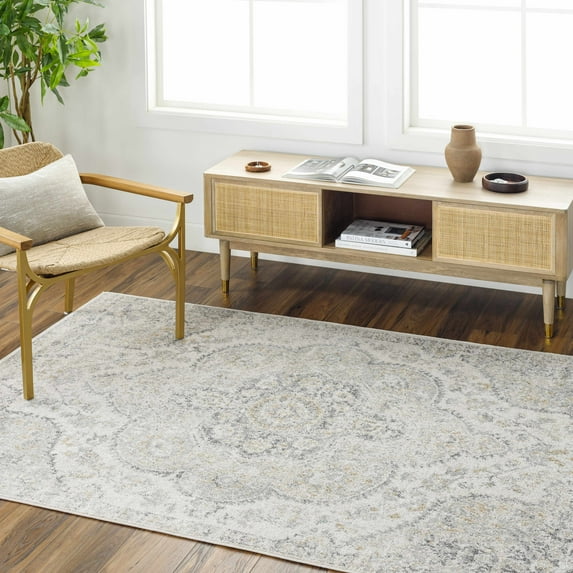 Hauteloom Manju Hallway, Kitchen Runner Rug - Traditional - Cream, Beige, Medium Gray - 2'7" x 7'7"