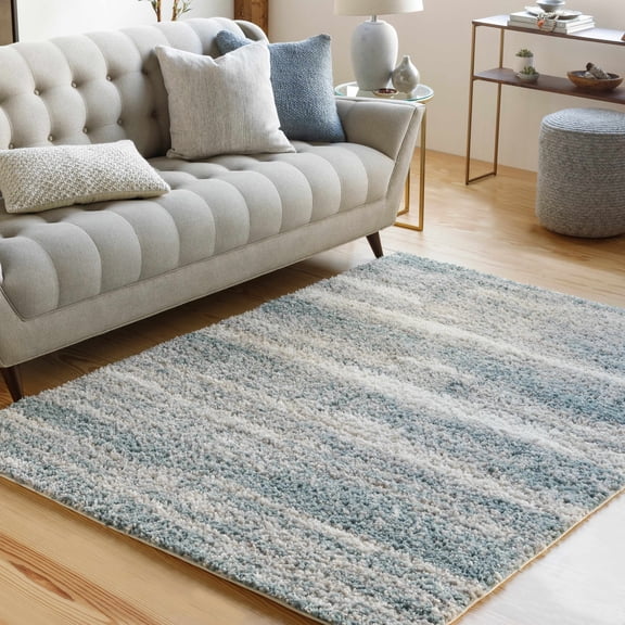 Hauteloom Manquiring Living Room, Bedroom Area Rug - Modern - Plush Pile - Beige, Gray, Blue - 5'3" x 7'3"