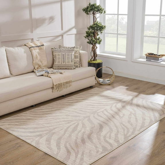 Hauteloom Manteca Contemporary Animal Zebra Print Area Rug for Living Room Bedroom Dining Room - Distressed Faded Style - Cream, White, Beige, Gray - 7'10" x 10' (8x10) 3" (8x10)