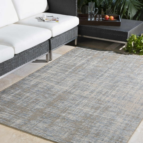Hauteloom Manzanita Living Room, Bedroom Patio Outdoor Area Rug - Indoor/Outdoor - Blue, Beige - 7'10" x 10'10"