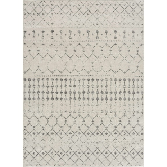 Hauteloom Marash Collection Orya Moroccan Trellis Hallway, Entryway, Kitchen Runner Rug - Southwestern Farmhouse Carpet - Tribal Boho Look - Beige, Cream, Grey - 2'7" x 7'3"