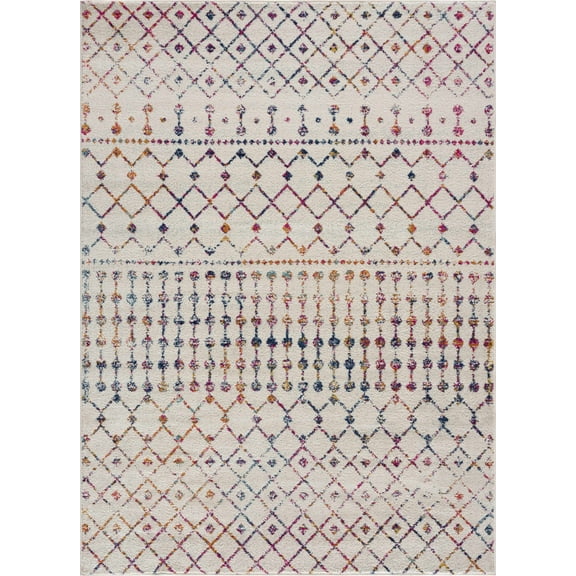 Hauteloom Marash Collection Orya Moroccan Trellis Hallway, Entryway, Kitchen Runner Rug - Southwestern Farmhouse Carpet - Tribal Boho Look - Beige, Cream, Purple, Orange, Multicolor - 2'7" x 7'3"