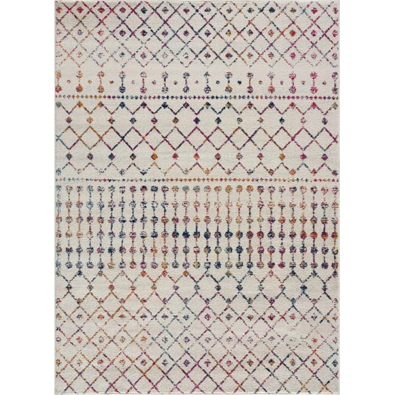 Hauteloom Marash Collection Orya Moroccan Trellis Living Room Bedroom Area Rug - Southwestern Farmhouse Carpet - Tribal Boho Look - Beige, Cream, Purple, Orange, Multicolor - 5'3" x 7'3"