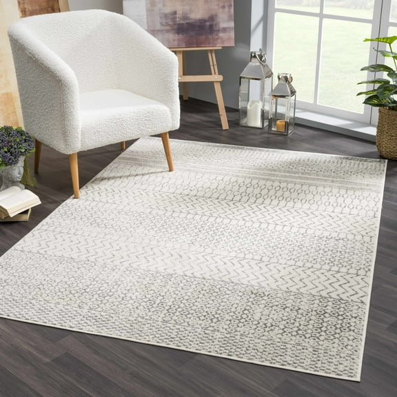 Hauteloom Marash Collection Raya - Moroccan Farmhouse Living Room Bedroom Area Rug - Geometric Southwestern Tribal Style Carpet - Boho Aztec Look - Beige, Gray, Dark Gray 5'3" x 7'3"