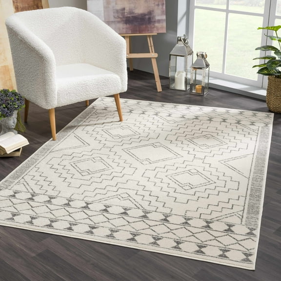 Hauteloom Marash Collection Rook - Moroccan Farmhouse Entryway, Bedroom, Kitchen Runner Rug - Tribal Rustic Style Boho Carpet - Southwestern Geometric Pattern - Beige, Grey, Dark Grey 2'7"x7'3"