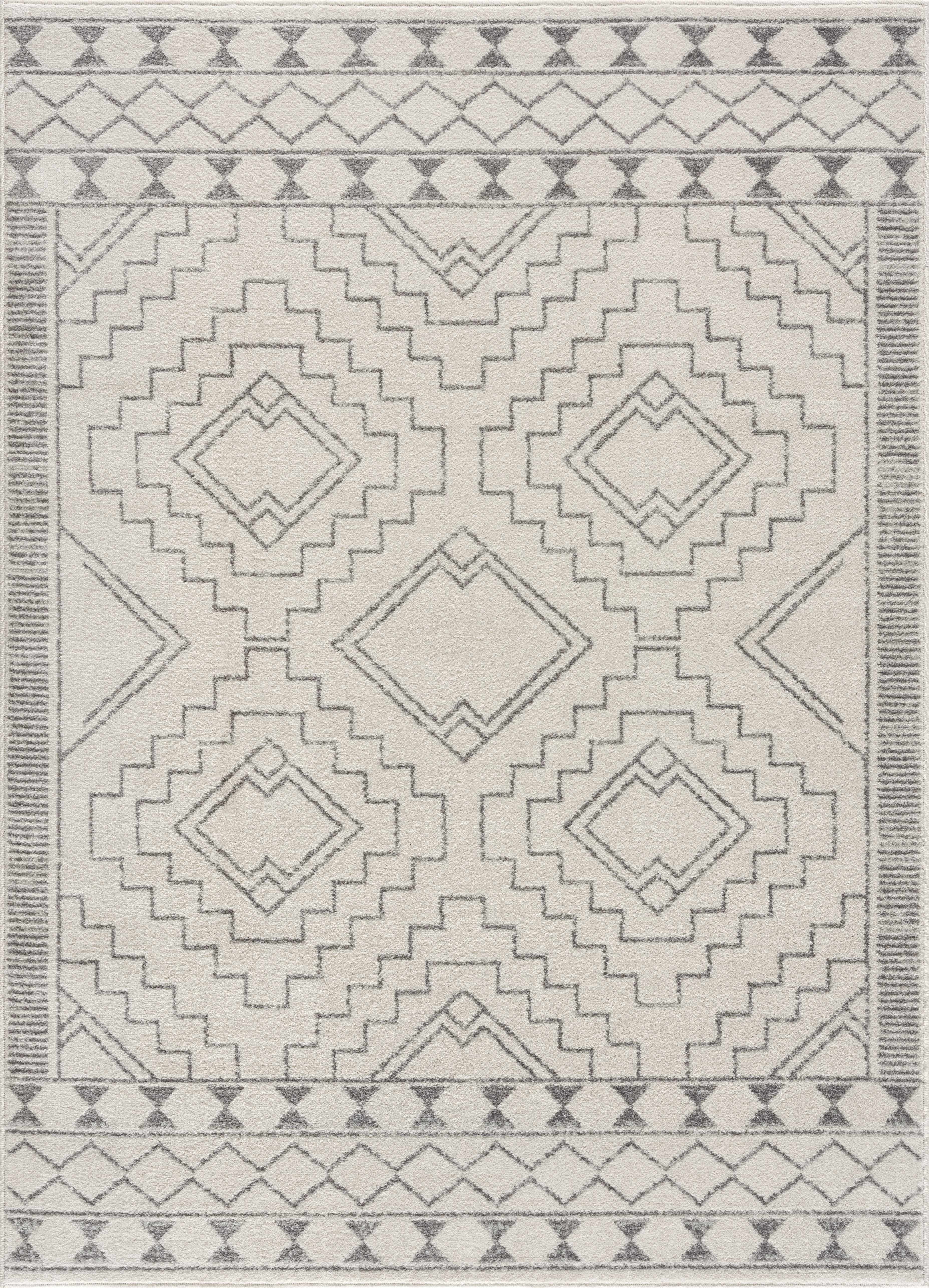 Ivory and Gray Geometric Medium Pile Runner Rug