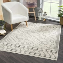 Hauteloom Marash Collection Rook - Moroccan Farmhouse Living Room Bedroom Area Rug - Tribal Rustic Style Boho Carpet - Southwestern Geometric Pattern - Beige, Grey, Dark Grey 7'10" x 10'
