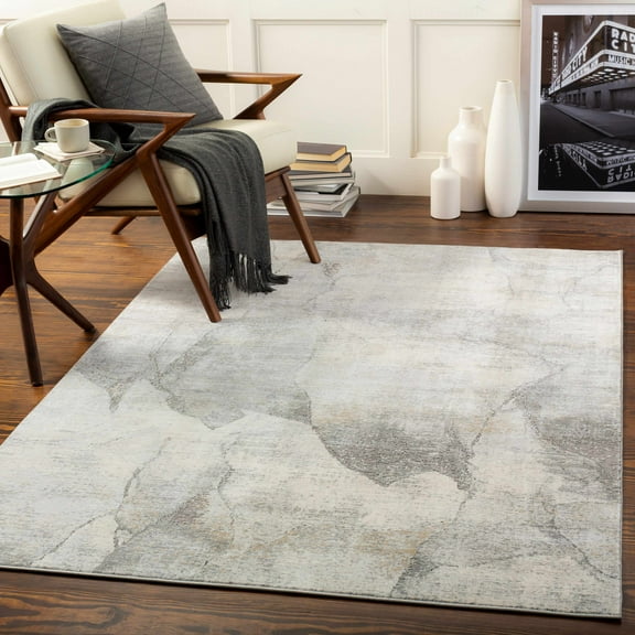 Hauteloom Marble Swirl Collection Living Room Bedroom Dining Room Area Rug - Modern Abstract Contemporary Carpet - Neutral Distressed Bohemian - Grey, Light Gray, Tan - 2' x 3'