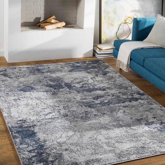 Hauteloom Marble Swirl Collection Living Room Bedroom Dining Room Small Area Rug - Modern Abstract Contemporary Carpet - Blue, Grey, Beige - 2' x 2'11"
