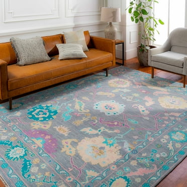 Hauteloom Marchwood Wool Living Room, Bedroom Area Rug - Traditional - Blue, Gray, Light Blue - 2' x 3'