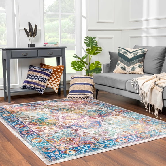 Hauteloom Mardin Living Room, Bedroom Area Rug - Traditional - Blue, Light Blue, Purple - 6'7" x 9'