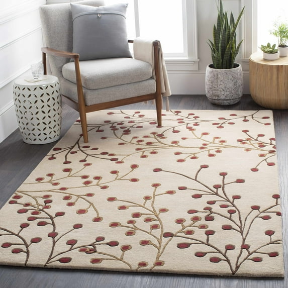 Hauteloom Marvel Wool Living Room, Bedroom Area Rug - Traditional, Transitional - Tan, Dark Red, Dark Brown - 6' x 9'