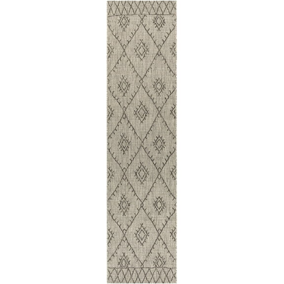 Hauteloom Marwood Outdoor Runner Rug - Outside Porch Patio Rug Carpet - Waterproof Rug - Southwestern Tribal Farmhouse - Black, Grey - 2'7" x 10'