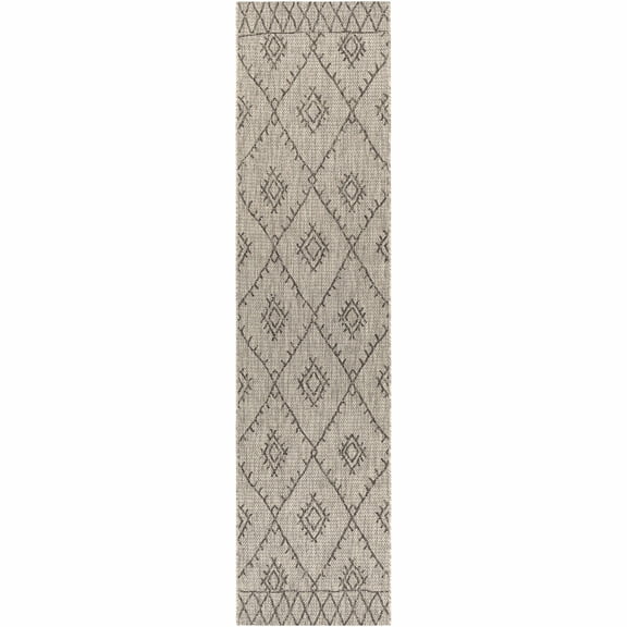 Hauteloom Alfriston Hallway, Kitchen Patio Outdoor Runner Rug - Geometric Diamond Border - Bohemian Moroccan Boho - Beige, Gray, Taupe - 2'7" x 10'
