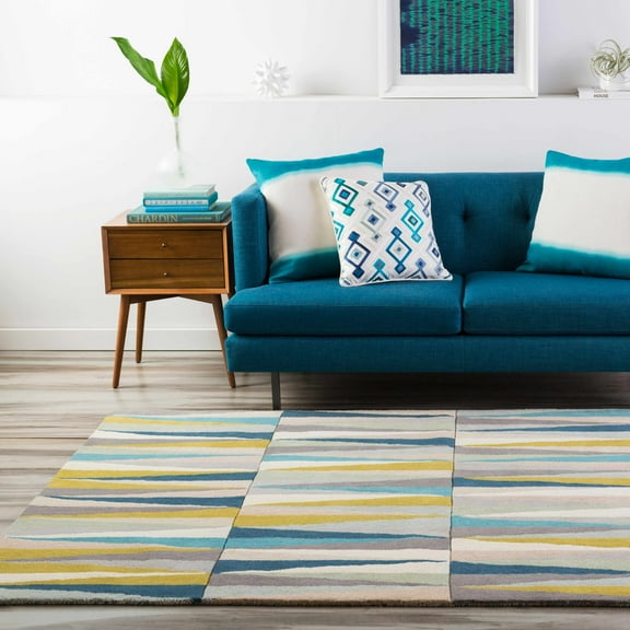 Hauteloom Mathiston Wool Living Room, Bedroom Area Rug - Contemporary - Ice Blue, Blue, Navy - 18" Sample