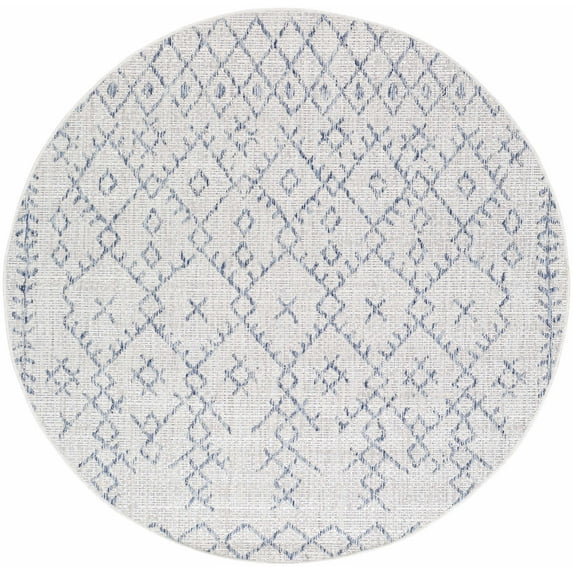 Hauteloom Maunawili Living Room, Bedroom Patio Outdoor Area Rug - Bohemian, Transitional - Medium Gray, Gray, Pale Blue - 7'10" Round