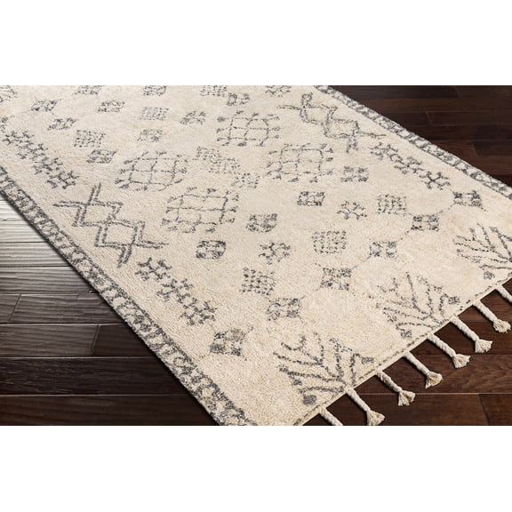Hauteloom Mecca Living Room, Bedroom Area Rug - Bohemian, Transitional - Charcoal, Cream - 8' x 10'