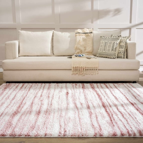 Hauteloom Melia Living Room, Bedroom Area Rug - Shags - Plush Pile - Raspberry, White, Pink - 2' x 3'