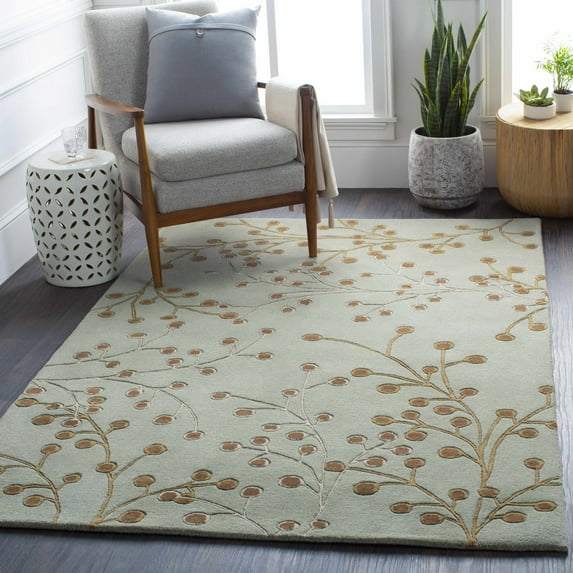 Hauteloom Merkel Hand Tufted Wool Living Room, Bedroom Boho Area Rug - Transitional Farmhouse Dot Pattern - Green, Gray, Brown - 5' x 8'